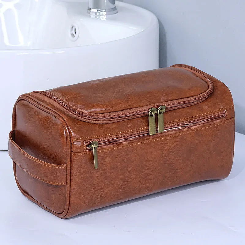 Large capacity waterproof cosmetic bag in multiple colour options including black, navy blue, beige, and brown