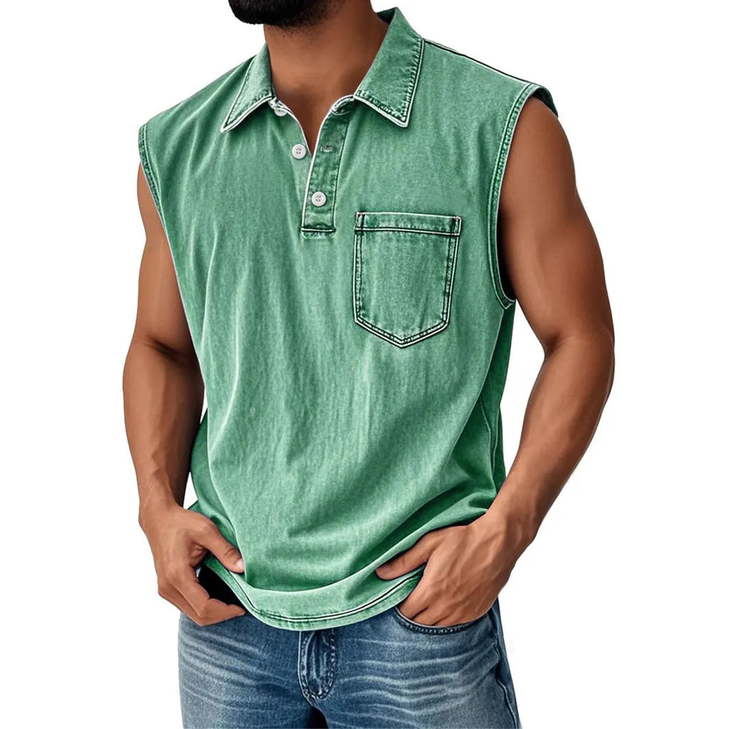 Men's 3D digital print polo shirt with button front and short sleeves in loose fit