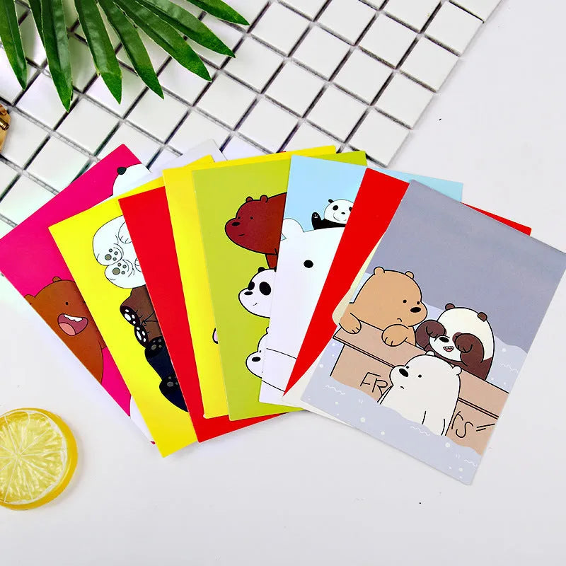 Nine retro-style postcards with cartoon minimalist Paris tower and landmark artwork in Japanese style
