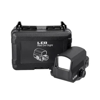 LCO tactical red dot sight mounted on 20mm rail with holographic reflex reticle visible