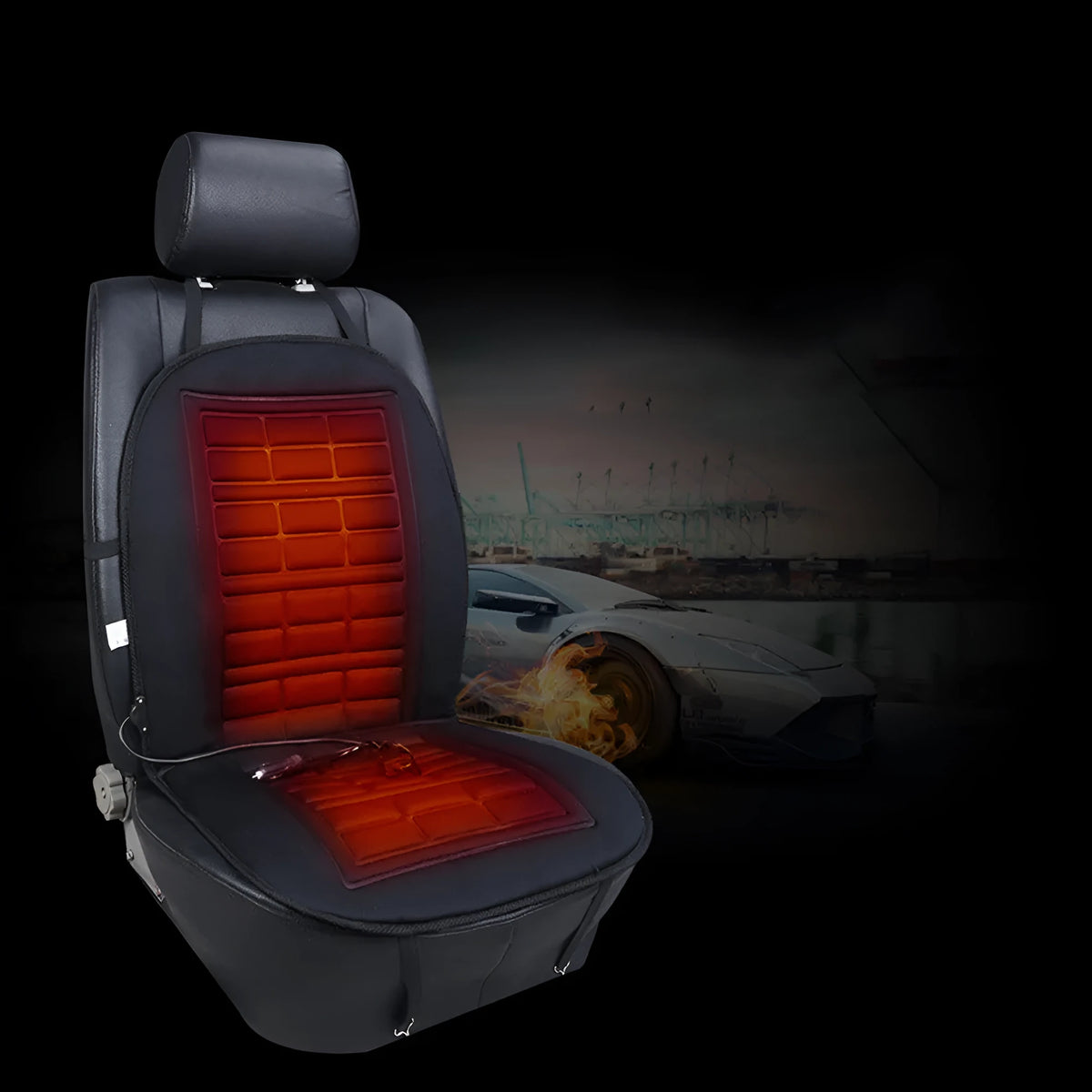 Black two seater heated seat cushion 128x49cm with adjustable 40-60C temperature for car office sofa bed