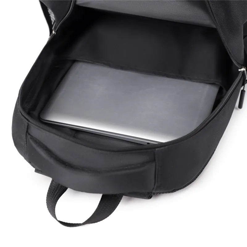 Men's casual Oxford cloth backpack in grey, black, green, or blue colours with breathable construction