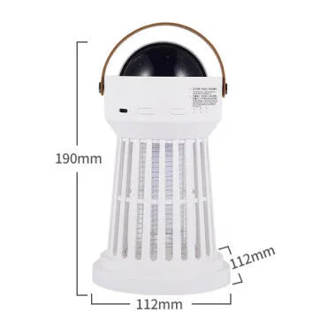 White 2 in 1 electric mosquito killer lamp with star ceiling projection, Ni-Zn-Fe mesh, ABS shell, USB rechargeable, folding handle