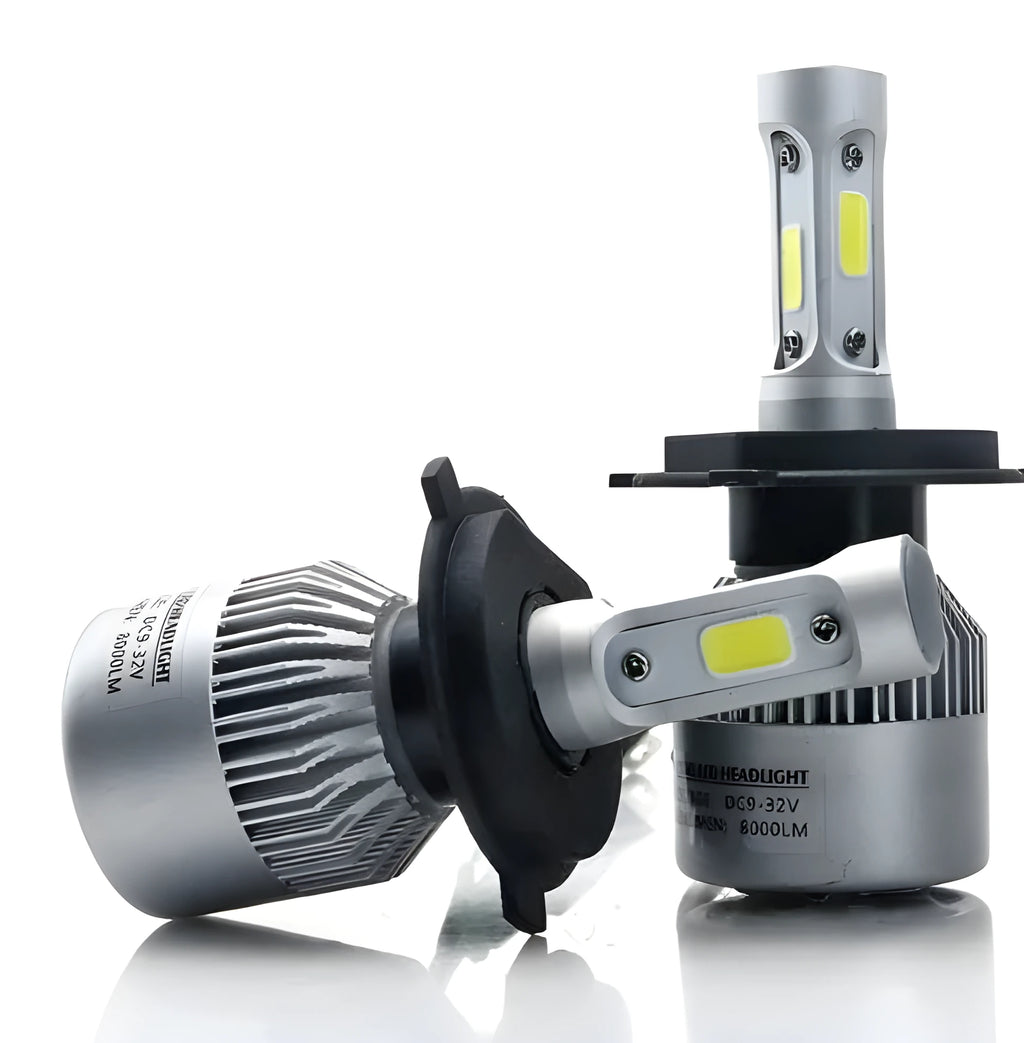 S2 car LED headlight bulbs, COB chip, 6500K white, 8000LM, aviation aluminium 6063 cooling fan, H4 H7 H11 sockets