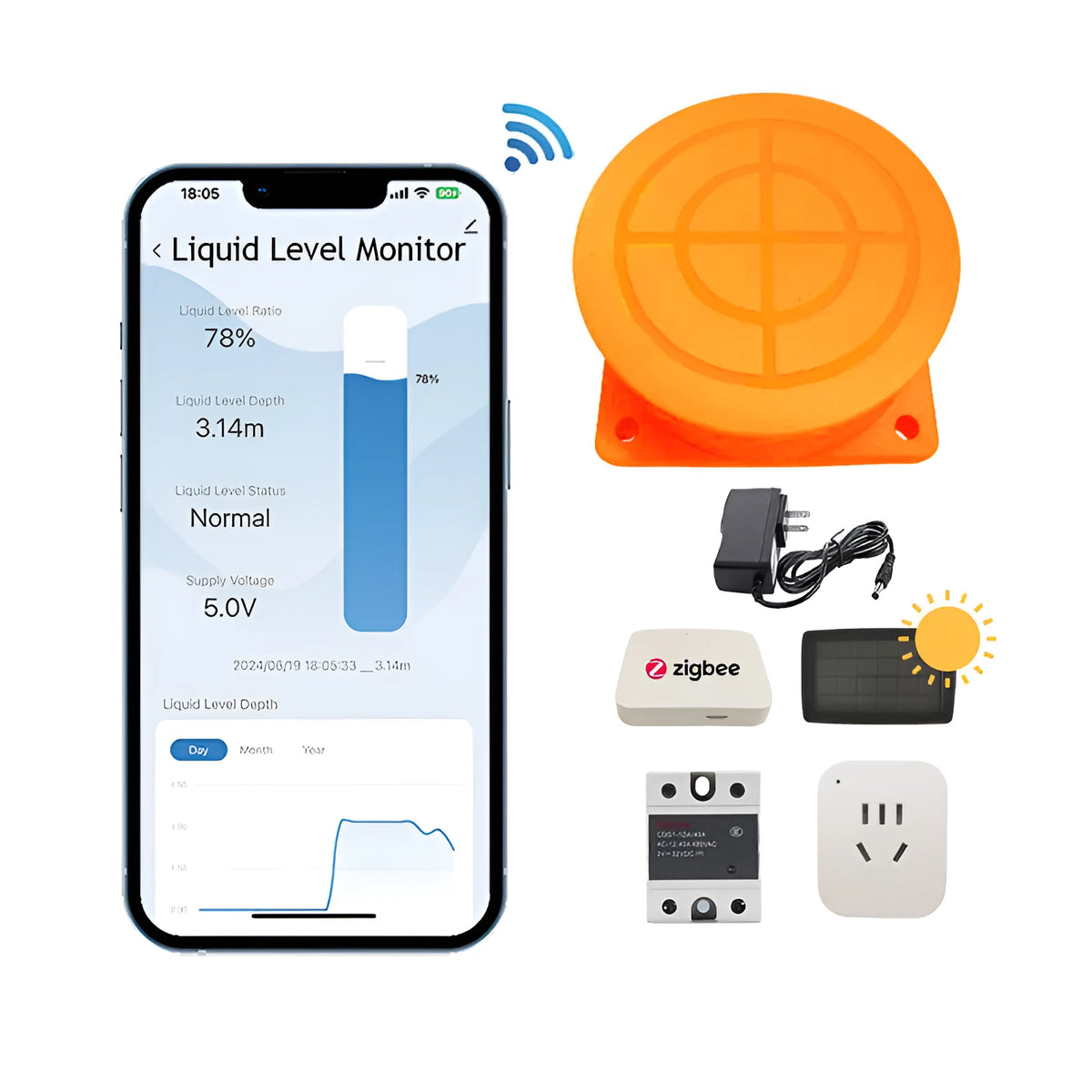 Wireless fluid level monitor with WiFi connectivity for remote tank monitoring via mobile application