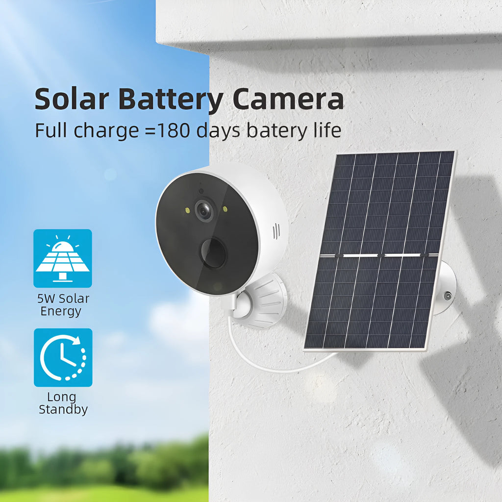 Solar-powered outdoor monitoring camera with solar panel for solar cell installations