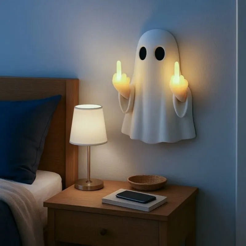 White plastic ghost statue night lamp for Halloween decoration on shelf