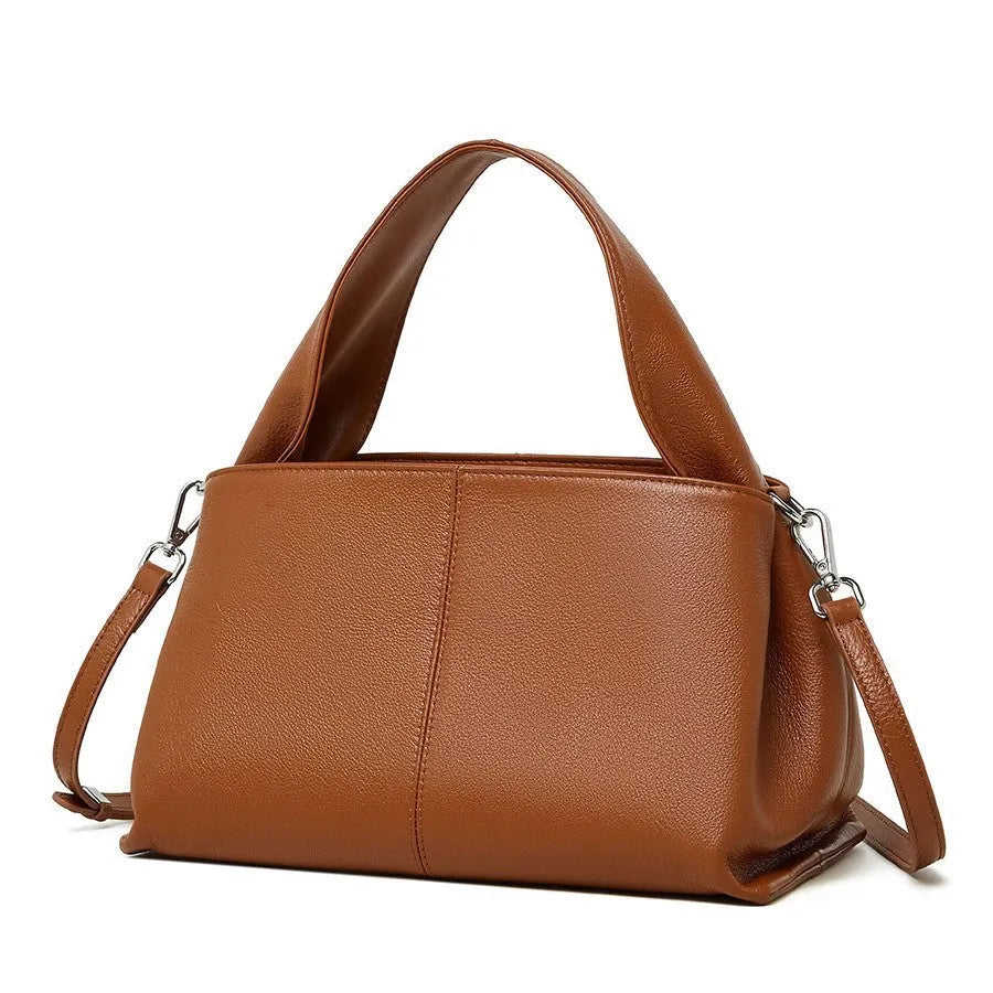Women's genuine leather messenger bag in horizontal square shape with retro texture and shoulder straps