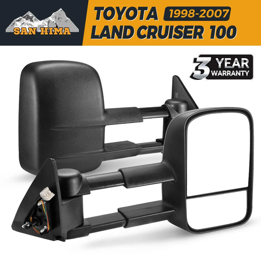 Black plastic foldable rearview mirrors for Toyota Land Cruiser 100 1998-2007 models