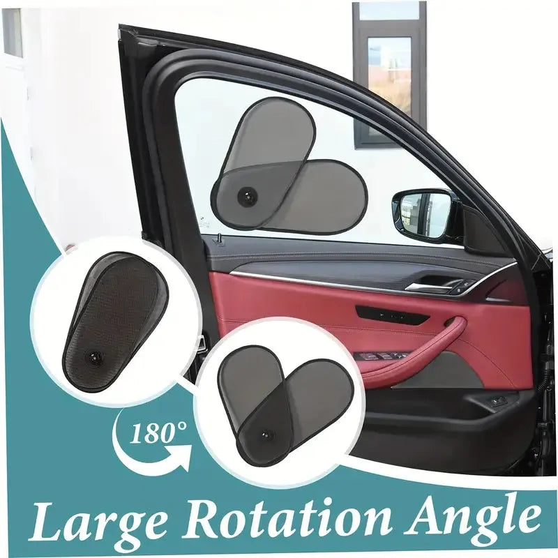 Black breathable car window shade attached to vehicle side window with suction cups