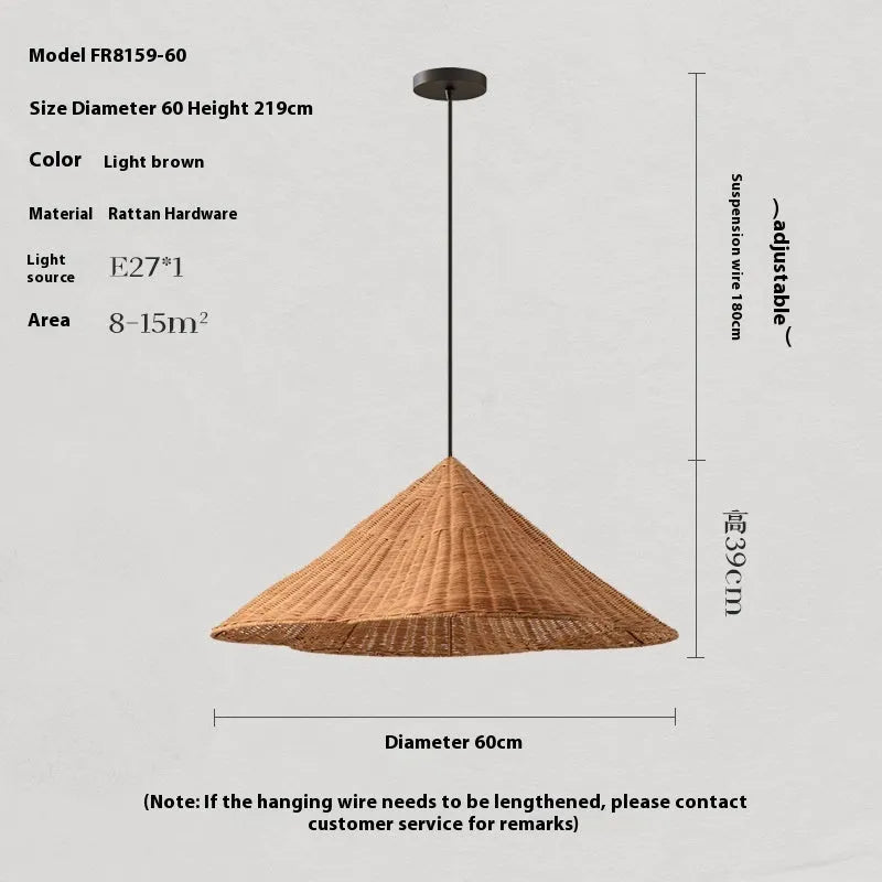 Silent Style natural rattan weave ceiling lamp showing open woven texture