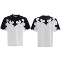 Men's loose grey cotton T-shirt with 3D stitching and rhinestone flower design on the front.
