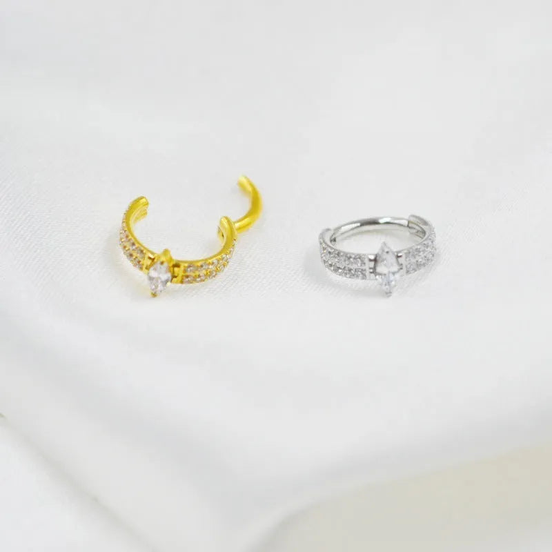 Heart-shaped diamond earrings with zircon stones in gold or silver finish, 1.2x8mm.