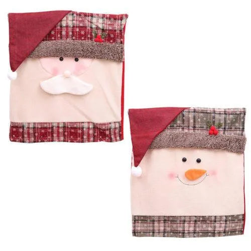 Christmas chair covers set showing Santa Claus, Snowman and Santa Hat designs on dining chairs