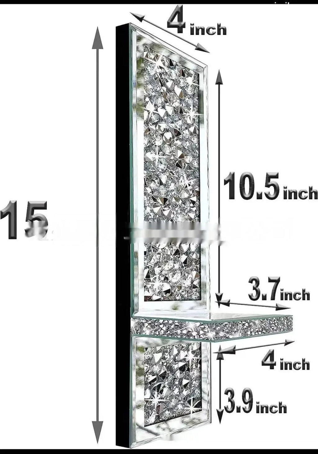 Pair of silver mirror glass candle holders with 10x11x38cm dimensions for wall mounting