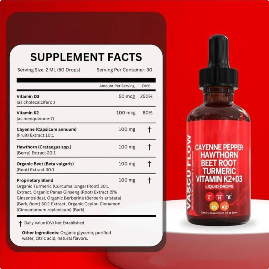 60ml bottle of Vitamin D3 K2 and Hawthorn Fruit liquid supplement drops