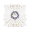 45cm velvet cushion cover with 3D tufted chrysanthemum front, fringed hem and bottom zip, shown in blue