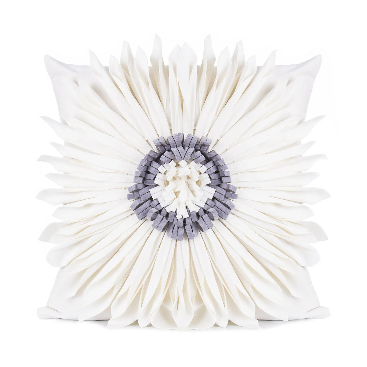 45cm velvet cushion cover with 3D tufted chrysanthemum front, fringed hem and bottom zip, shown in blue