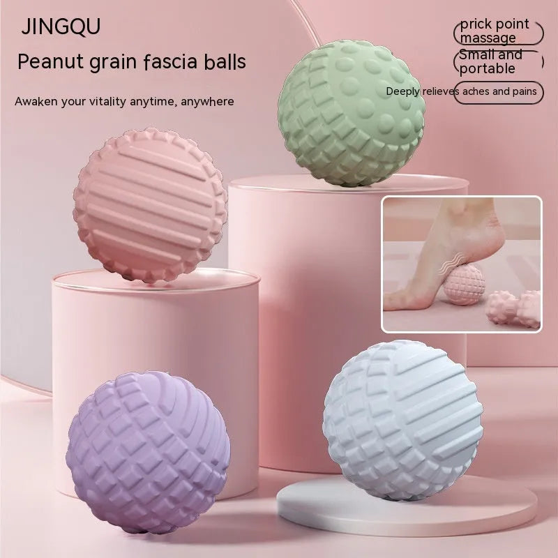 A 6cm diameter TPR foot massage ball in a choice of pink, blue, green, or purple colours.