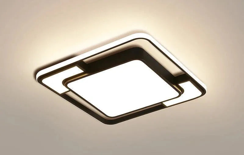 White square iron LED ceiling lamp with dimensions 42x42x5cm
