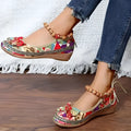 Women's black ethnic platform sandals with elasticated band and cloth upper on PU sole