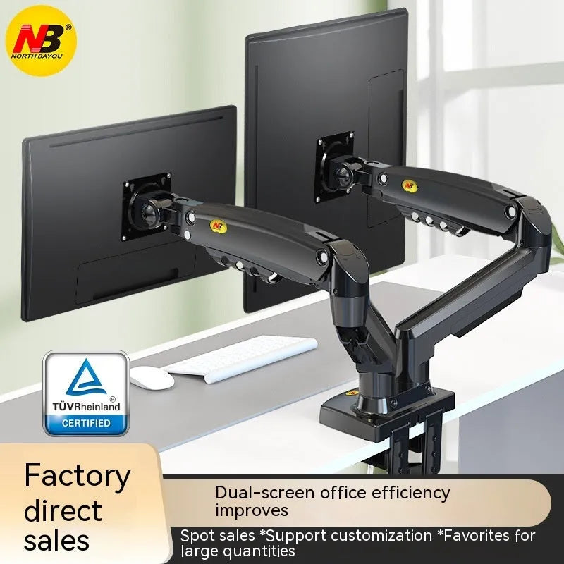 Dual screen lifting monitor bracket with aluminium and ABS construction for VESA 75-100mm mounts