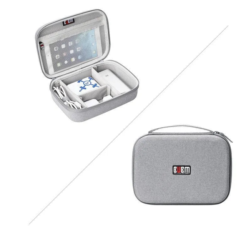 Black EVA digital storage bag for headphones and cables with internal organisers