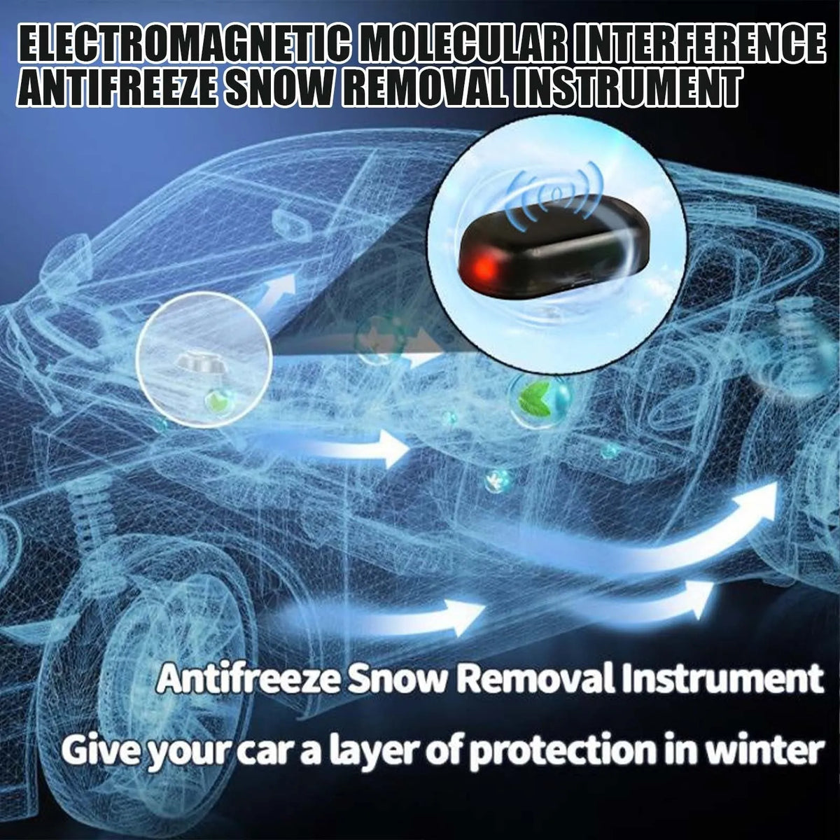 Black special glass car deicer and snow removal tool measuring 5 by 2.6 by 1.5 centimetres.