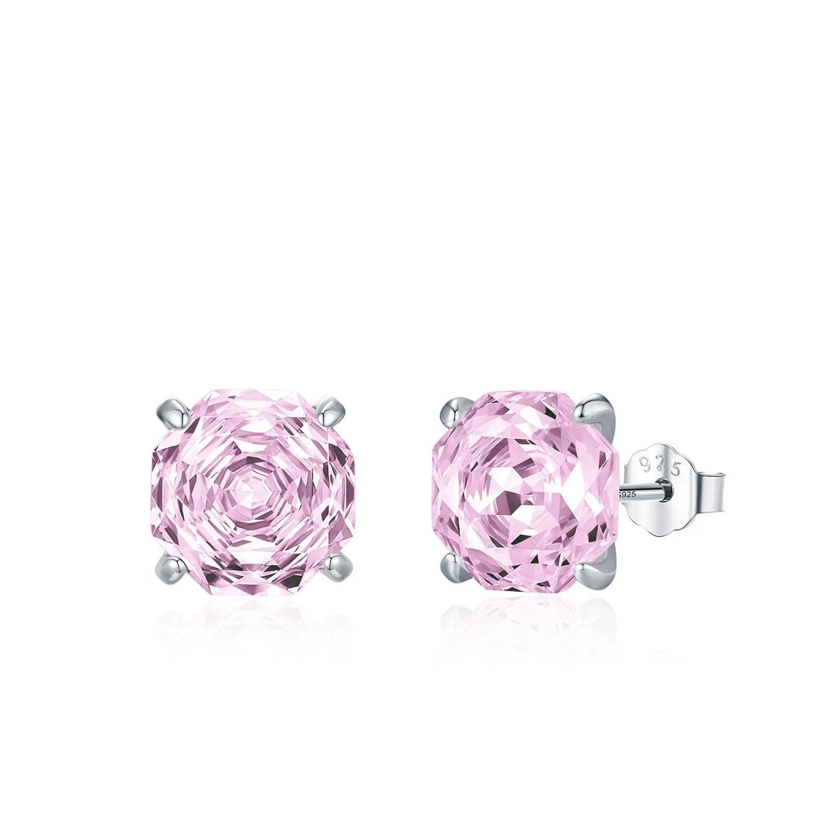 S925 sterling silver rose stud earrings in 6mm and 8mm sizes with pink floral design