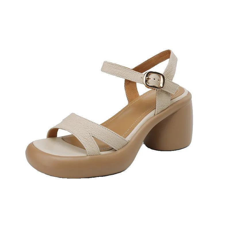 Women's open toe platform sandals in milky white colour showing microfiber uppers and rubber soles