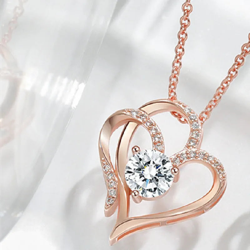 Women's heart-shaped 925 silver necklace in rose gold, gold, or platinum colour