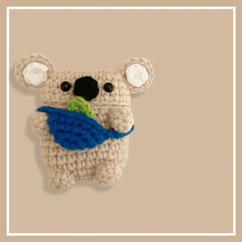 Hand knitted koala bear backpack design AirPods protective sleeve for wireless earbud charging case