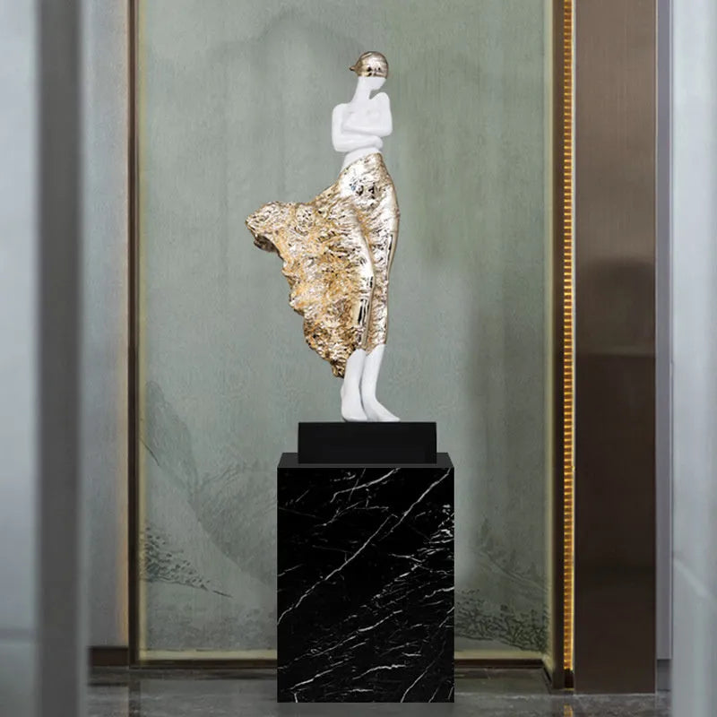 48cm tall resin character ornament in rose gold metallic finish on wooden surface