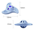 Blue boomerang-shaped natural rubber dog chew toy with raised ridges on a white background.