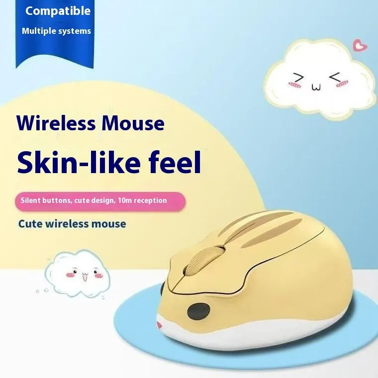Hamster 109E model wireless Bluetooth silent mouse in grey, pink, or yellow colour.