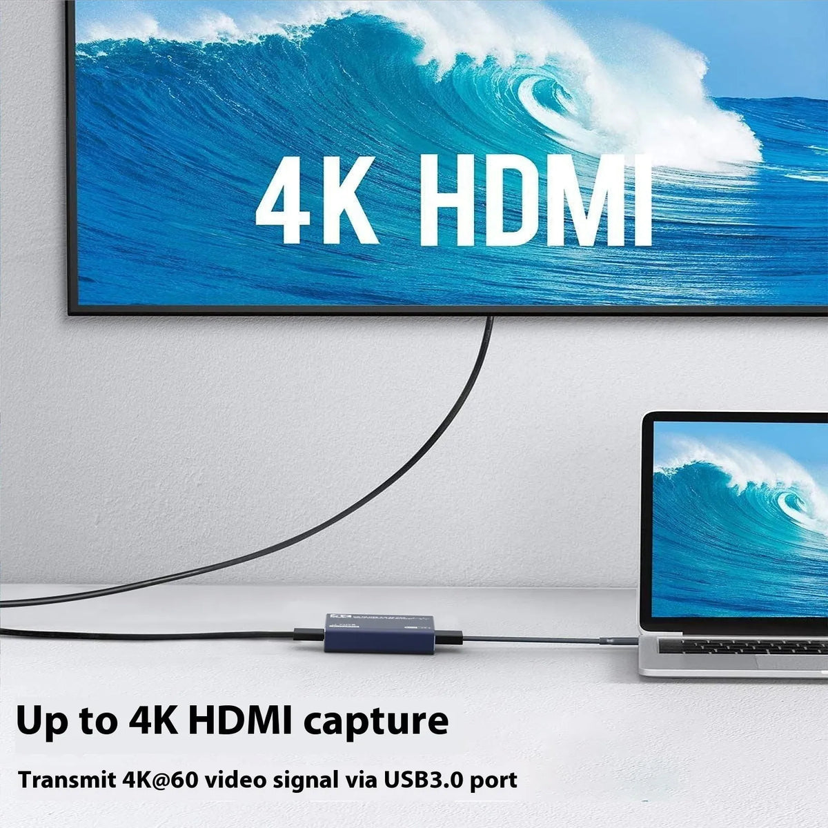 Black 4K set-top box audio recording device with USB data collector for 1080p capture