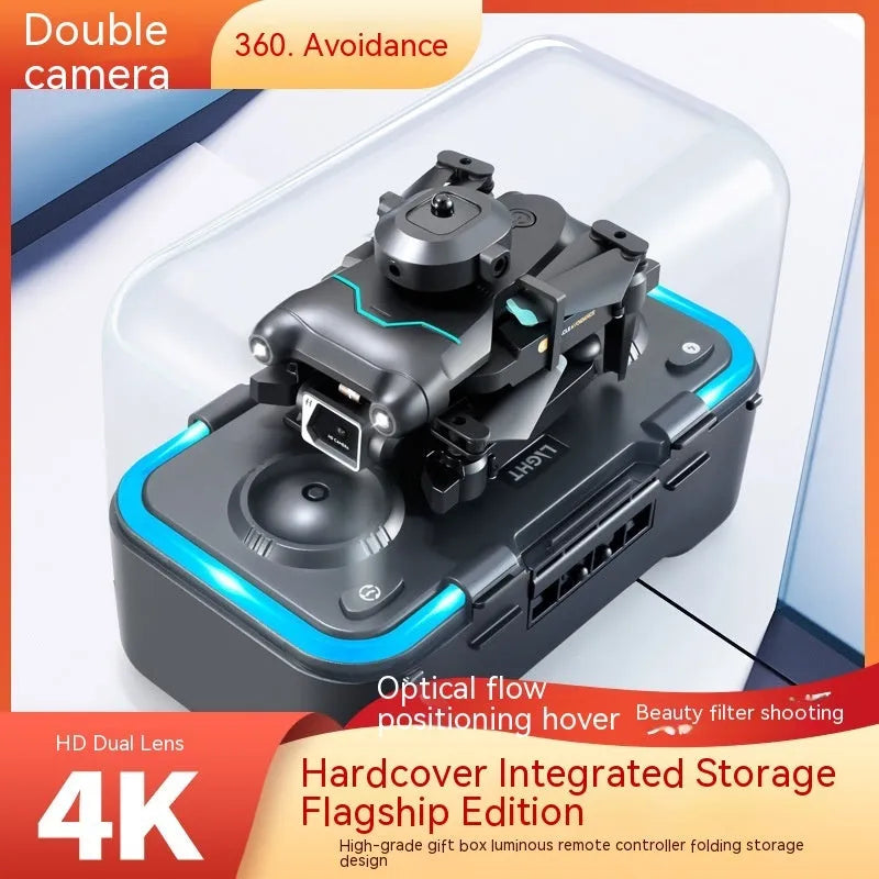 Black four-axis obstacle avoidance drone with optical flow hover and dual camera system measuring under 30cm