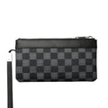 Black genuine cowhide leather men's clutch wallet showing 20cm by 10cm dimensions