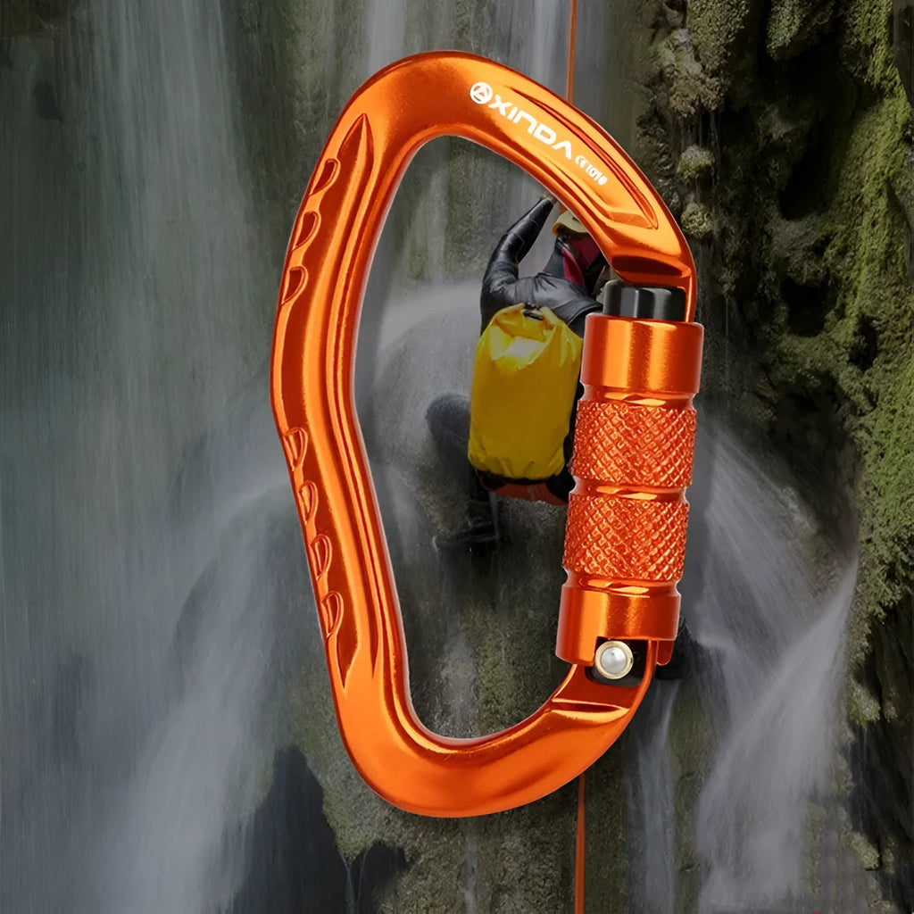 Climbing button carabiner with automatic master lock in multiple colour options for rock climbing equipment