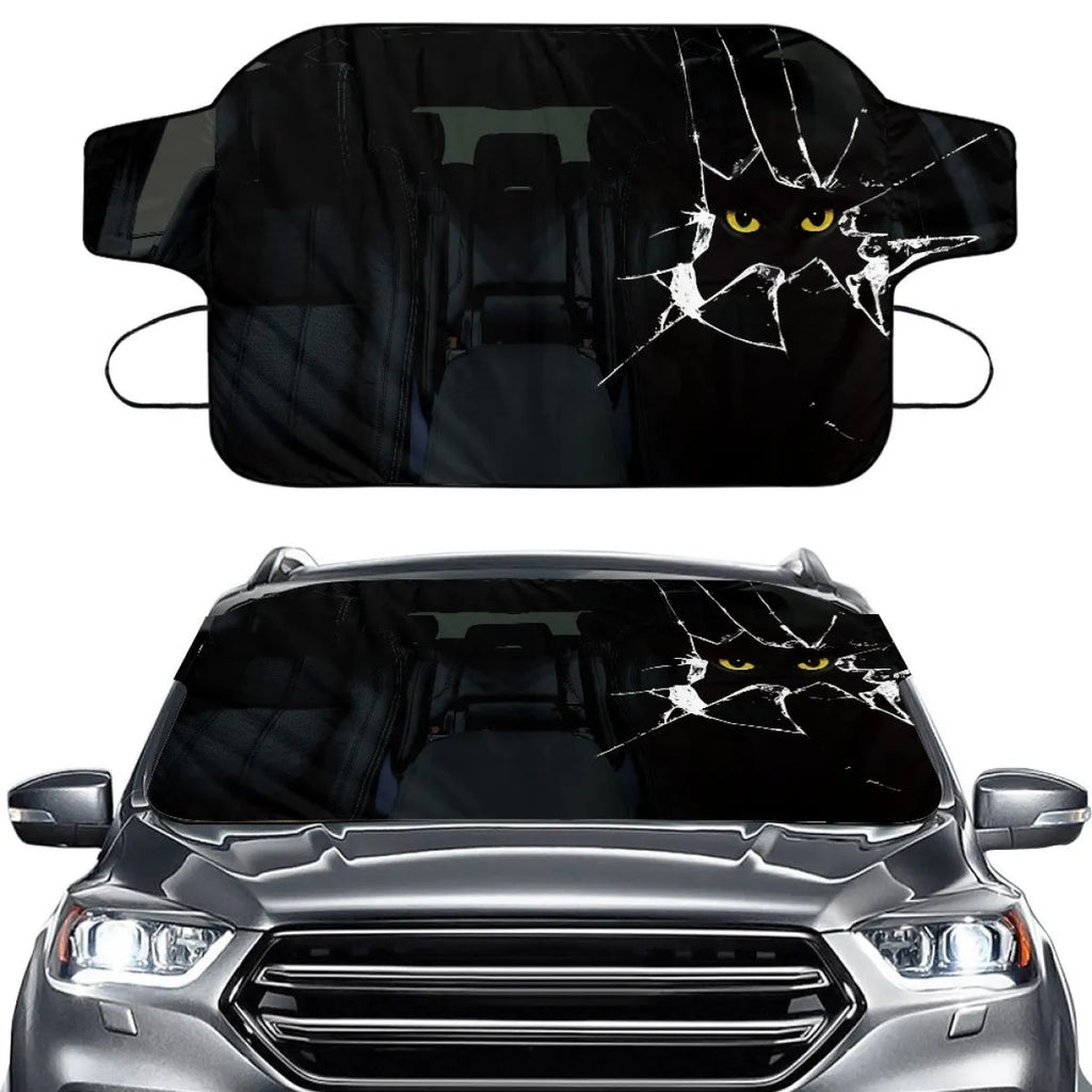 Car snow protection front gear showing aluminium foam fabric construction and lanyard installation system