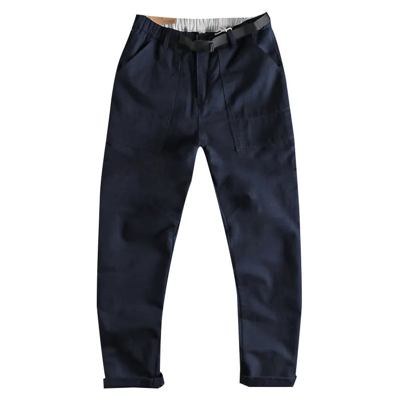 Men's cotton work trousers with 3D cut and N1 buckle belt in khaki and dark blue colours
