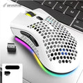Wireless hollow-out computer mouse with glowing side panels in cyan colour