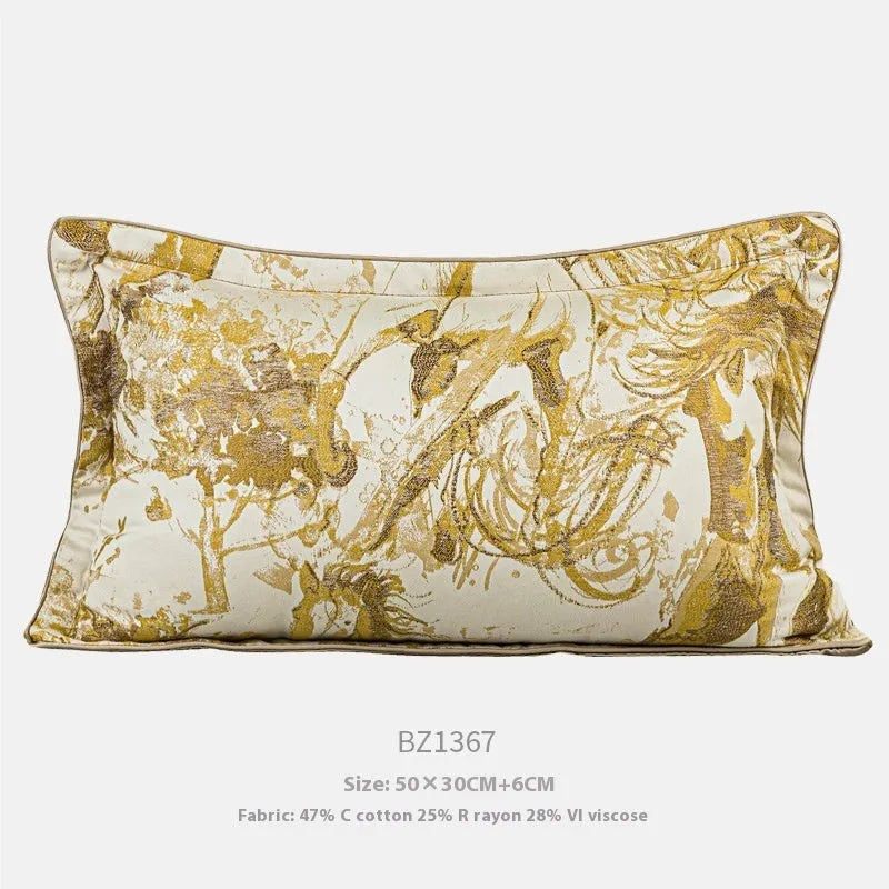Abstract Jacquard woven horse design cushion in golden yellow, available as square or waist pillow.