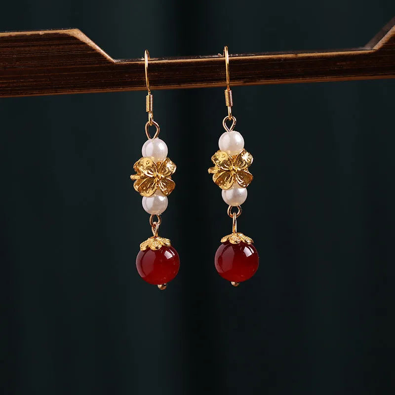 A pair of geometric-shaped alloy earrings with an electroplated finish in a vintage Han Cheongsam court style.