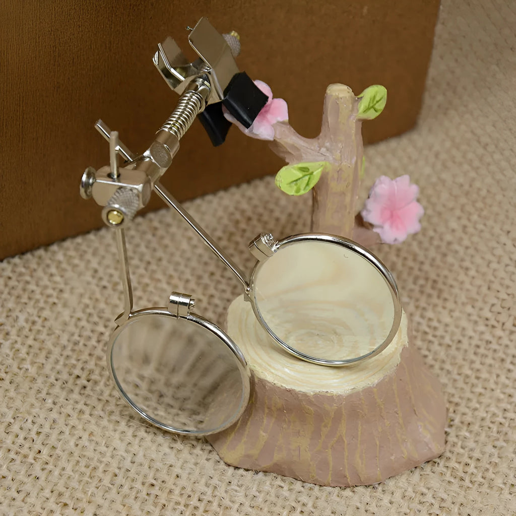 Metal bracket reading glasses clip-on mirror with glass lens for hands-free magnification