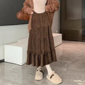 Women's corduroy A-line midi skirt with elastic waistband in milky white colour