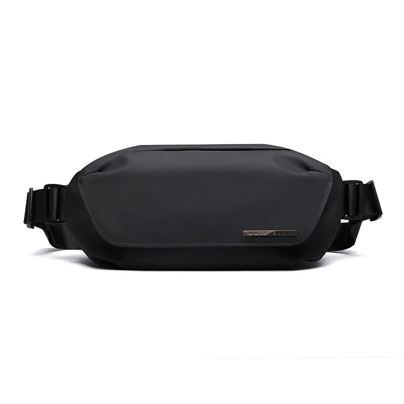 Black Oxford cloth men's messenger bag with single-shoulder riding design and visible stitching