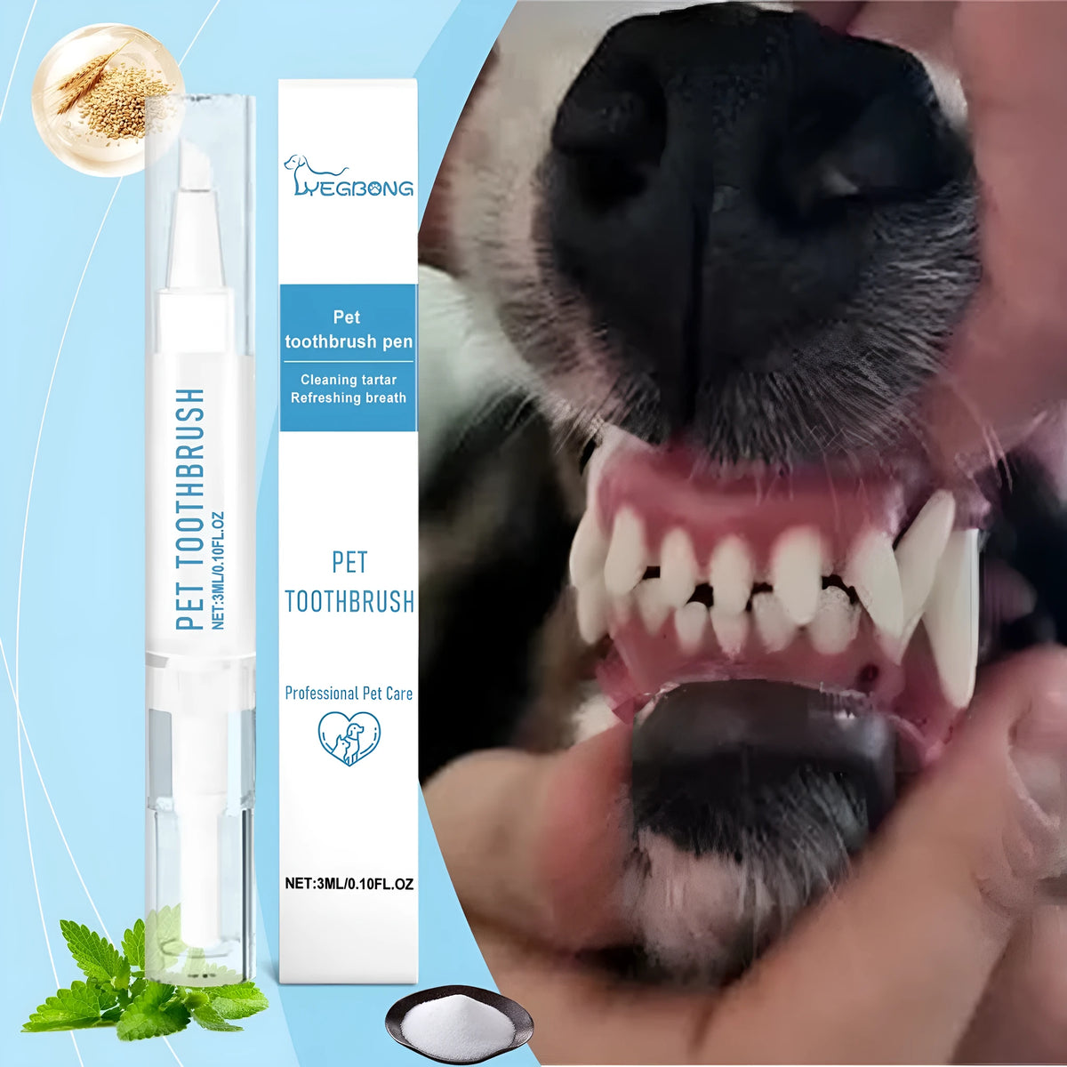Soft Breath Care Pet Toothbrush Pen with soft brush head and 3ml dental gel for cats and dogs