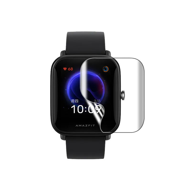 Amazfit Bip S smartwatch with clear TPU hydrogel screen protector applied