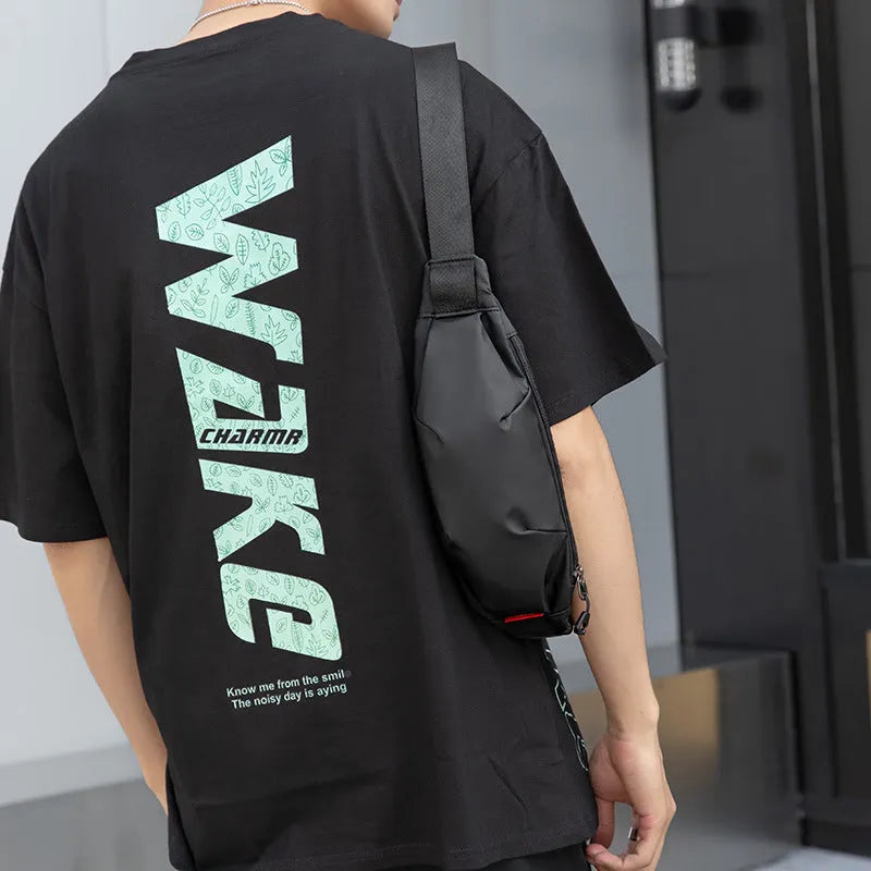 Black oxford cloth waist pack crossbody bag with organisational pockets